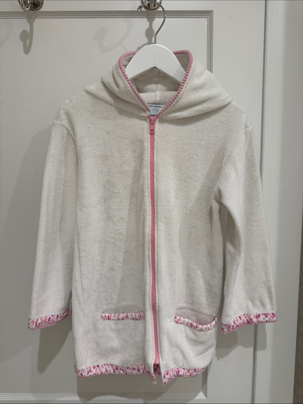 Elizabeth Hurley Bella Hoodie White Hooded Zip Swim Jacket with Pink Trim 8-9